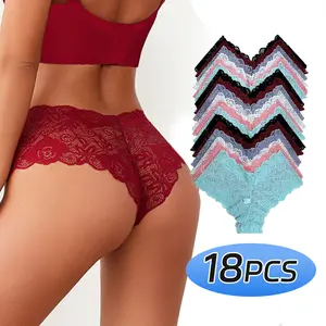 18PCS For Women Plain Fashion High Quality Newsummerproducts Basic Comfort Comfortable CottonLingerieWomenswear Bikini Frill innerwear Basic Plain CottonSpandex Women's MinimalistMulticolor panty soft minimalistsoft brief Thongs Seamless T-Back