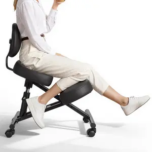VEVOR Ergonomic Kneeling Chair with Backrest & Wheels, Mobile X-Shaped Posture Knee Chair with Adjustable Height & Thick Foam Cushions, Relief for Neck or Back Pain for Home, Office, Meditation, Black