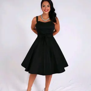 Black Vintage Inspired Strap Dress/ Rockabilly, Sweetheart Pin-up Picnic Dress w/Pockets XS-3XL