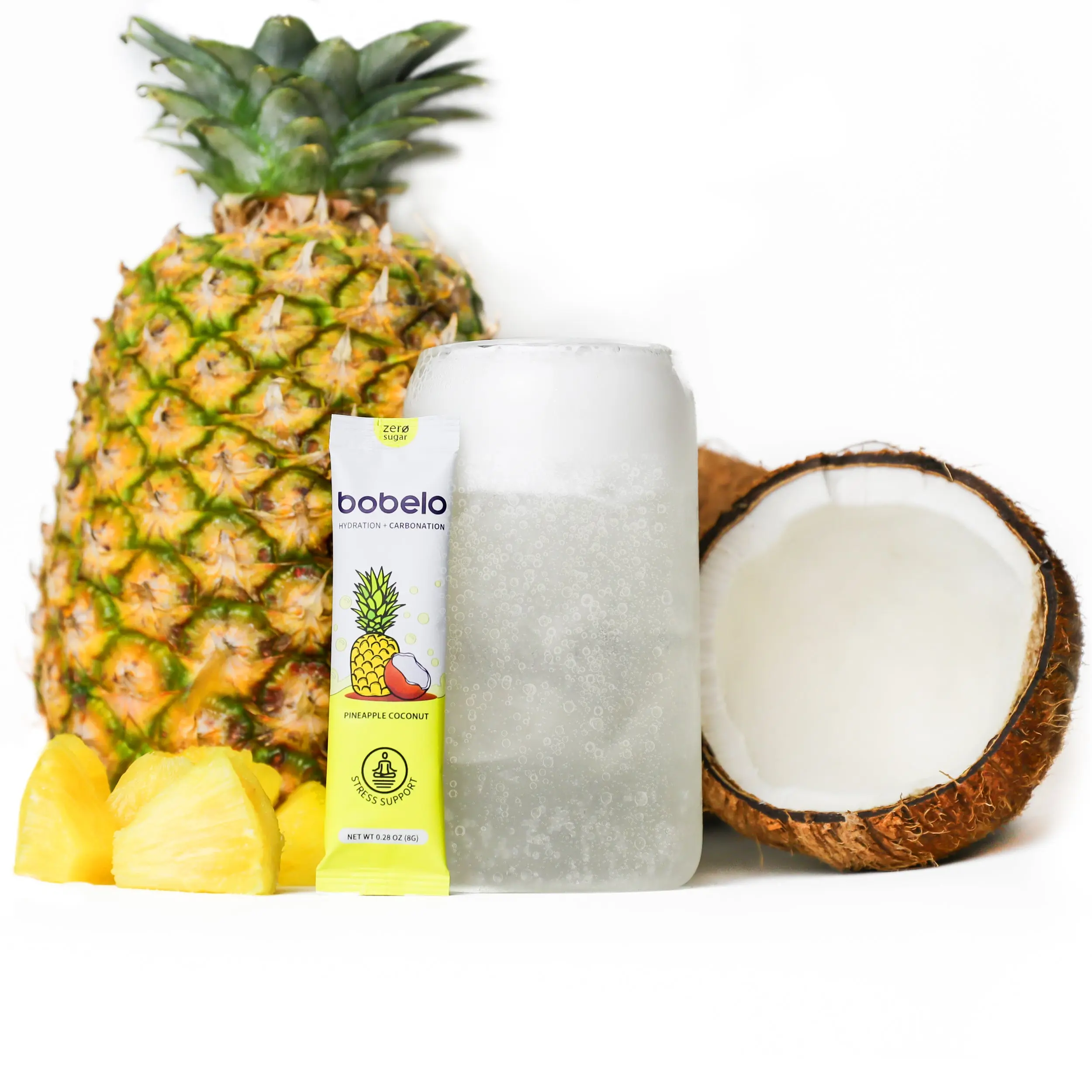 Bobelo Original Pineapple Coconut  | Stress Relief Elixir + Zero Sugar Fizz + Electrolyte Hydration Powder Drink Mix Beverage Natural