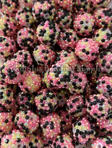 20mm Pink/Yellow/Black Dot Acrylic Rhinestone Beads