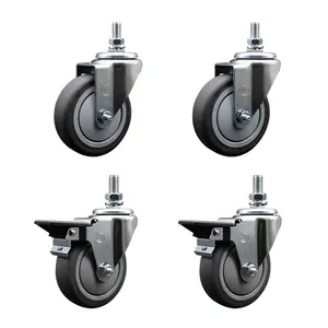 Service Caster SCC-TS20S414-TPRB-M1015-2-PLB-2 Thermoplastic Rubber Swivel Threaded Stem Caster - 4 x 1.25 in. Gray Wheels & 10 mm Stems - 1000 lbs Total Capacity - Set of 4