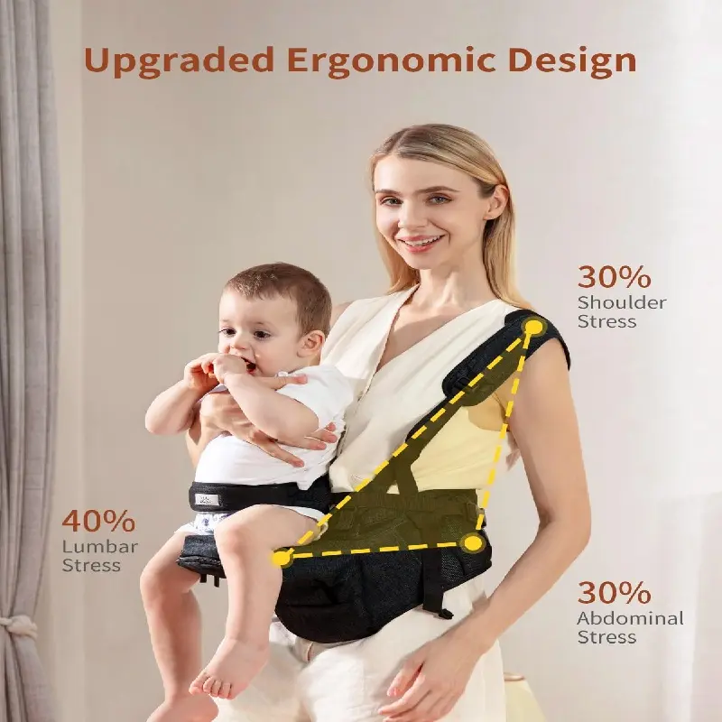 MOMTORY Hip Seat Baby Carrier, ergonomic carrier with adjustable strap and various pockets, ergonomic baby hip seat carrier for infants and toddlers up to 50 lbs (black)