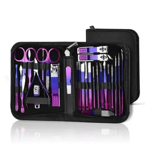 Luxury Nail Care Set with Travel Case, Stainless Steel Nail Clipper, Cuticle Nipper & Spoon, Trendy Colors