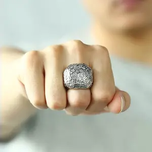 316L Stainless Steel Men's Rock N Roll Ring with Carved Cross Crown Fashion Jewelry Gift