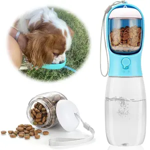 19oz Pet Outdoor Water Bottle,Portable Dog Water Bottle with Food Container,2 in 1 Portable Water Dispenser for Dog,Cat,Rabbit,Puppy and Other Pets for Walking,Hiking,Camping,Travel (Bule, 550ml) Automatic Feeder Feeding