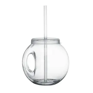 5 1/4" 30 oz. Fishbowl-Shaped Straw Reusable Cups with Lid & Straw - 3 Pc.