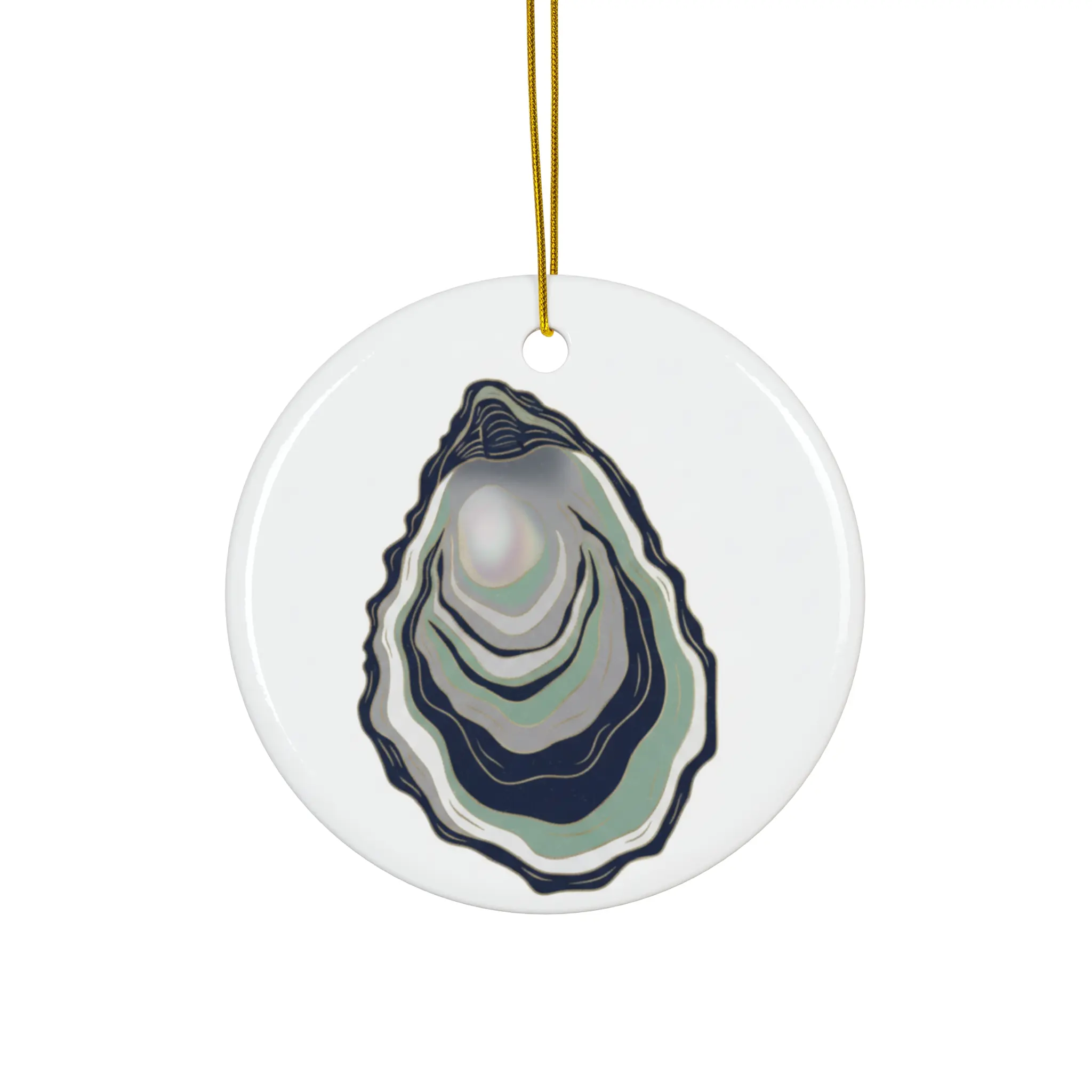Oyster Shell Illustration Ornament Ceramic Ornament | Coastal Nautical Holiday Décor