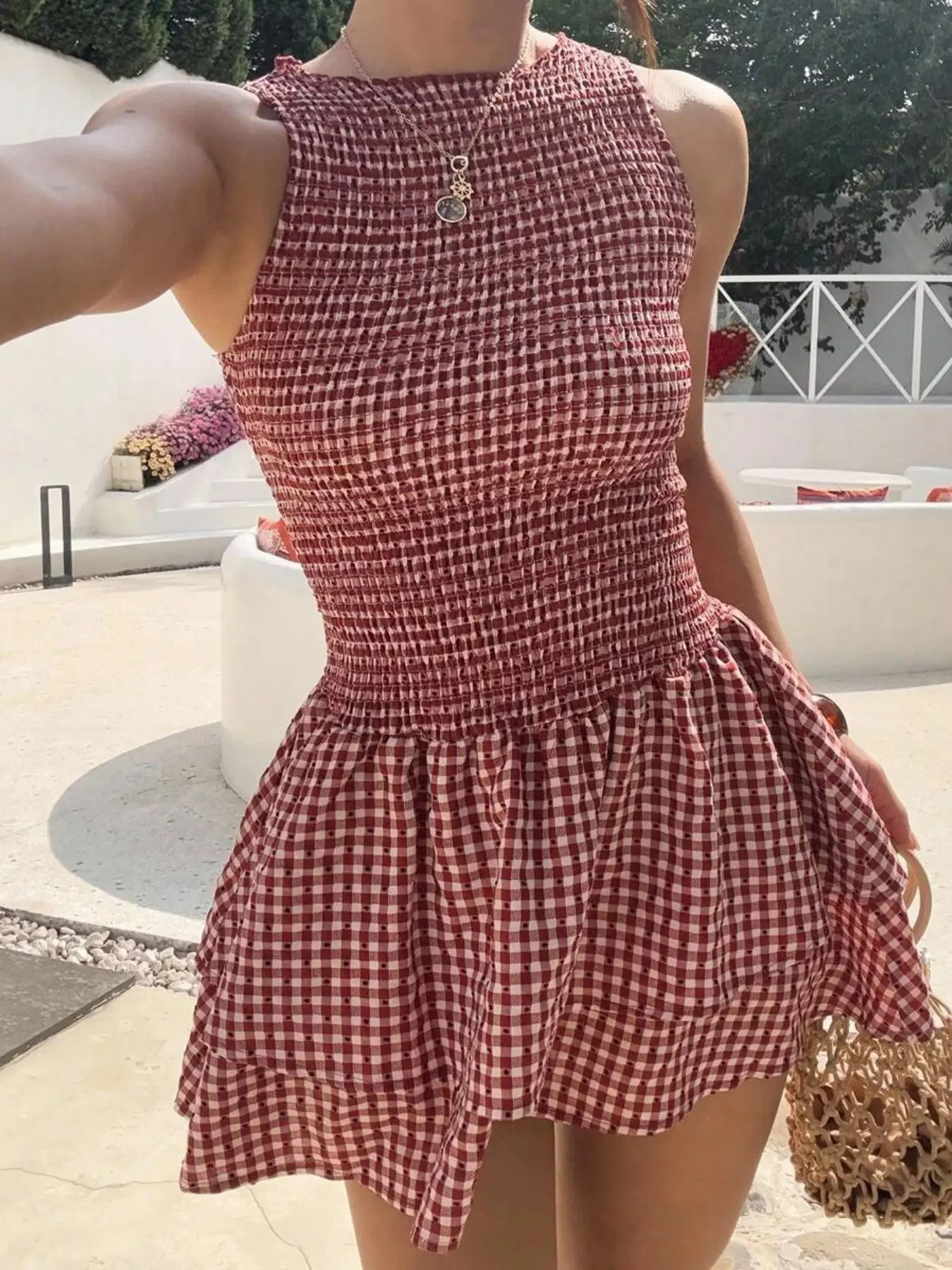 Plaid Sleeveless Bodycon Mini Dress with Belt, Belted Dress, Sweet French Style, Casual Dress Style, Perfect for Summer Vacation, Fashionable and Comfortable, Bodycon Dresses