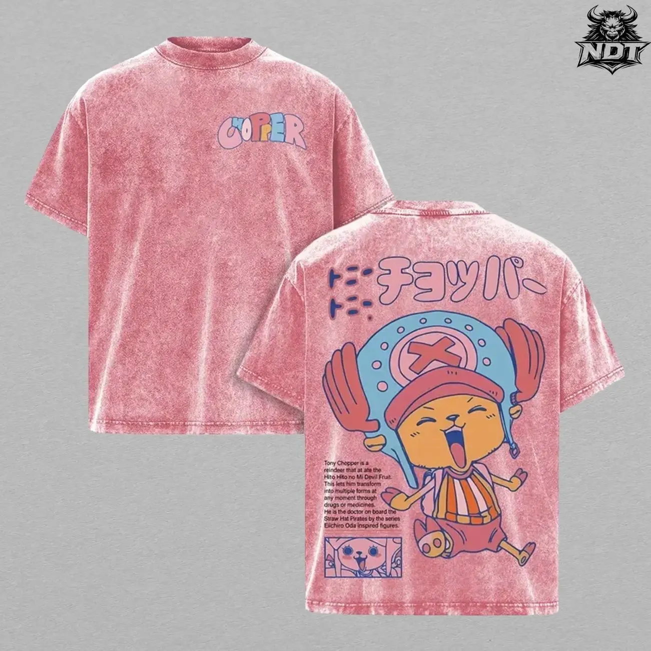 Limited Tony Tony Chopper Vintage Washed Double Print Tee – One Piece Straw Hat Doctor Anime Graphic T-Shirt, Oversized Heavyweight Cotton 90s Y2K Streetwear Unisex Gift Shirt Summer Outfit GXS