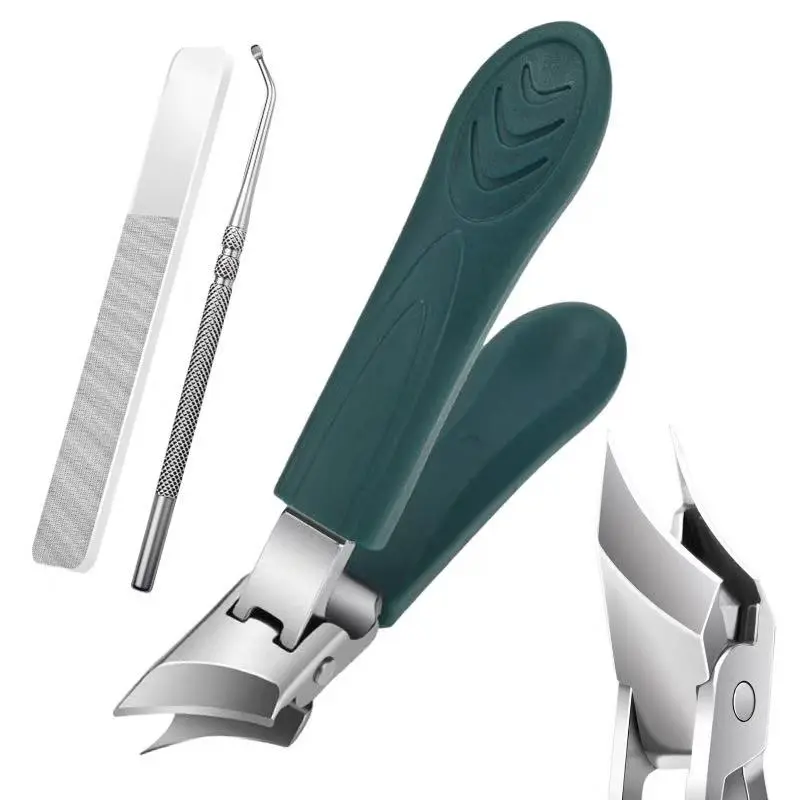 3-Piece Green Eagle Beak Nail Clipper Set -Thick Nail Clipper, Ingrown Toenail Lifter & NailFile lHeavy-Duty Pedicure Kit for Thick &Ingrown Nails, Stainless Steel Grooming Toolsfor Home or Travel