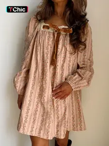 Hotapei Spring & Fall Floral Lace Dress, Square Neck Long Sleeve Fitted Dress, Casual Daily Wear, Women's Fashion, Womenswear