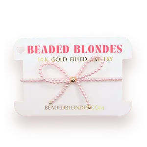 Pink Pearl Beaded Bow Bracelet