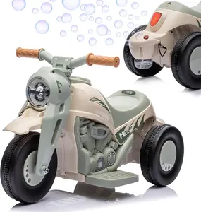6V Ride-On Bubble Motorcycle With Bubble Maker-3-Wheeler With Light And Music-Birthday Gift-Beige Kid Tricycle