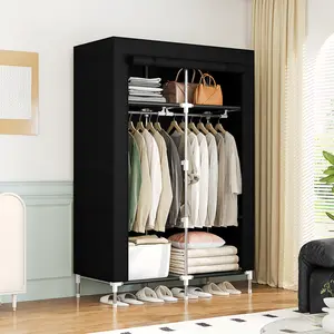 Portable Wardrobe Closet Clothes Storage Hanging Rod Rail with Non-Woven Fabric Cover Bedroom Clothing Organizer Freestanding Shelves Sturdy Hangable Easy Access Breathable