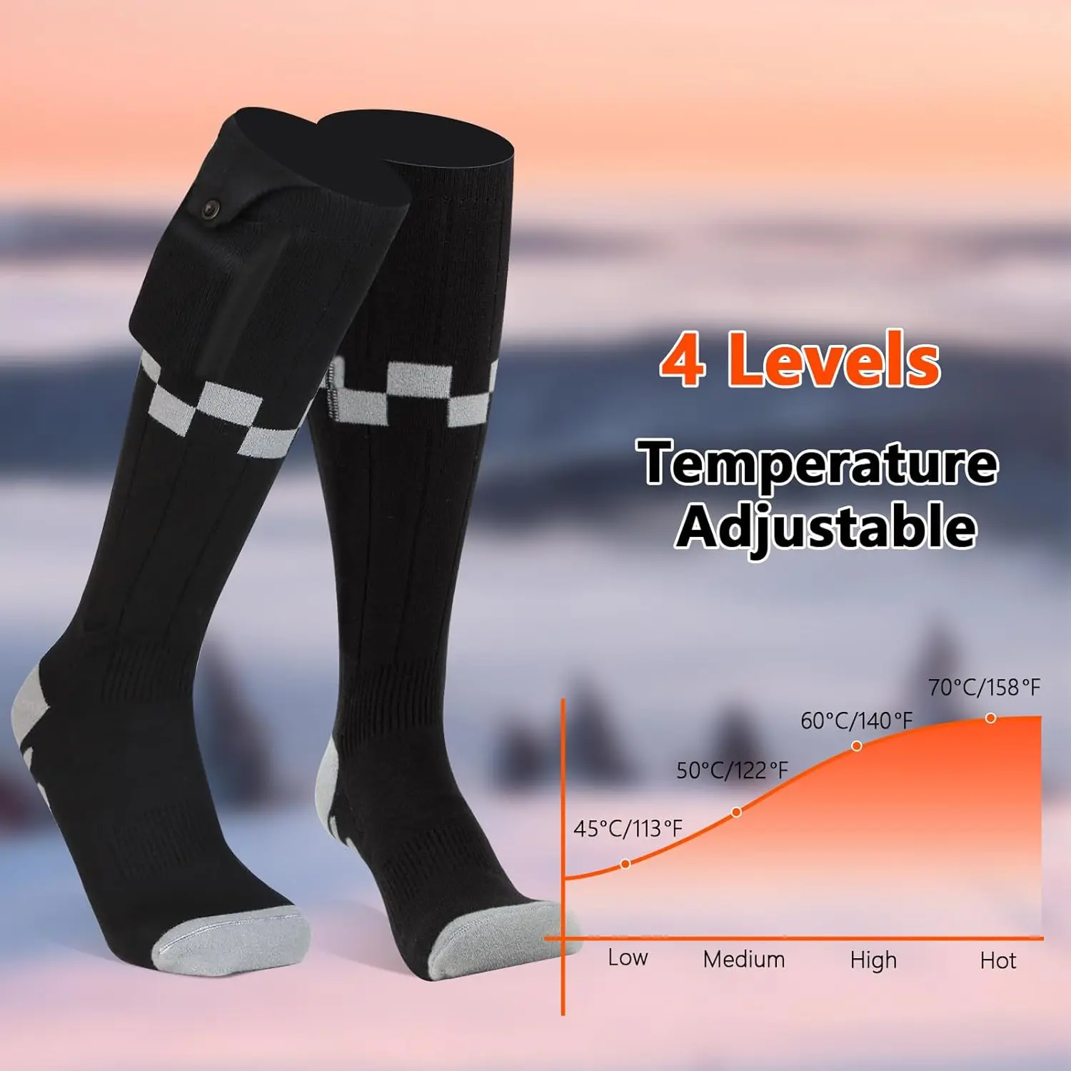 Unisex Fit Soft Wool Cotton Rechargeable Electric Heated Socks - Warm, Elastic Stretch Adult Socks with 4 Heating Levels, 8-Hour Battery Life, Machine Washable, Buckle Closure - Ideal for Parents, Valentine's Day Gifting, Camping, Winter Skiing