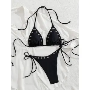 New Metal Eyelets Sexy Bikini Set Swimsuit, Stylish Swimwear for Women, Perfect Beach Wear, Comfortable & Trendy Design