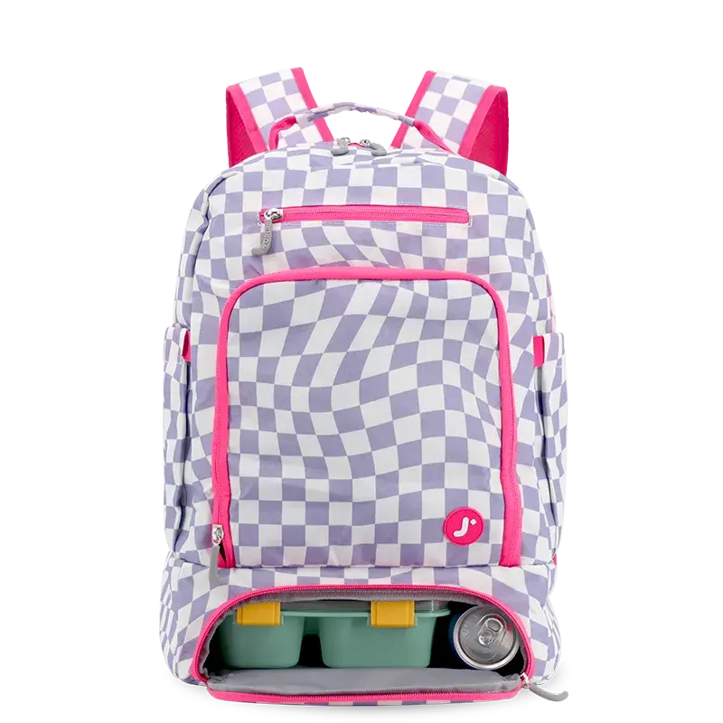 Packmate 2 in 1 Backpack With Built-in Lunch Bag in Lavender Checkers