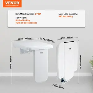 VEVOR Folding ABS Shower Seat, 15.7''x 16.7'' Unfolded, Wall Mounted Fold Up Shower Bench with 440 lbs Load Capacity, Space Saving Fold Down Shower Chair for Seniors Pregnant Women Children Adults