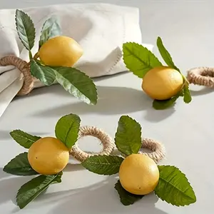 [Handmade Lemon Napkin Rings] 6pcs Handmade Yellow Lemon Napkin Rings | Realistic Napkin Holders for Weddings, Dinners, Banquets, Party Supplies