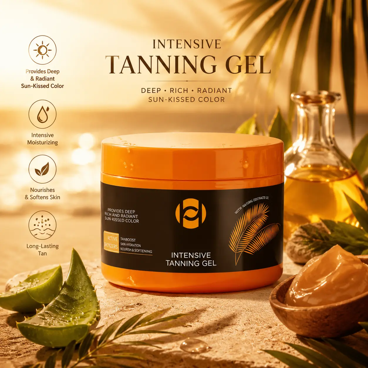 Tanning Accelerator Gel - Body Care Moisturizer with Hyaluronic Acid, Lightweight Ultra-Moisturizing Formula, 150g for Fast Deep Rich Sun-Kissed Radiant Bronze Glow