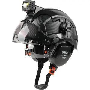 Hard Safety Helmet with Headlamp Light and Visor Ear Muffs Vented Work Hardhat ANSI Z89.1 Cascos De Construccion for Industrial Construction Forestry Reflective Adjustable Vest Heavy Duty Gloves Steel Toe Boots Kevlar Anti Stab Vest