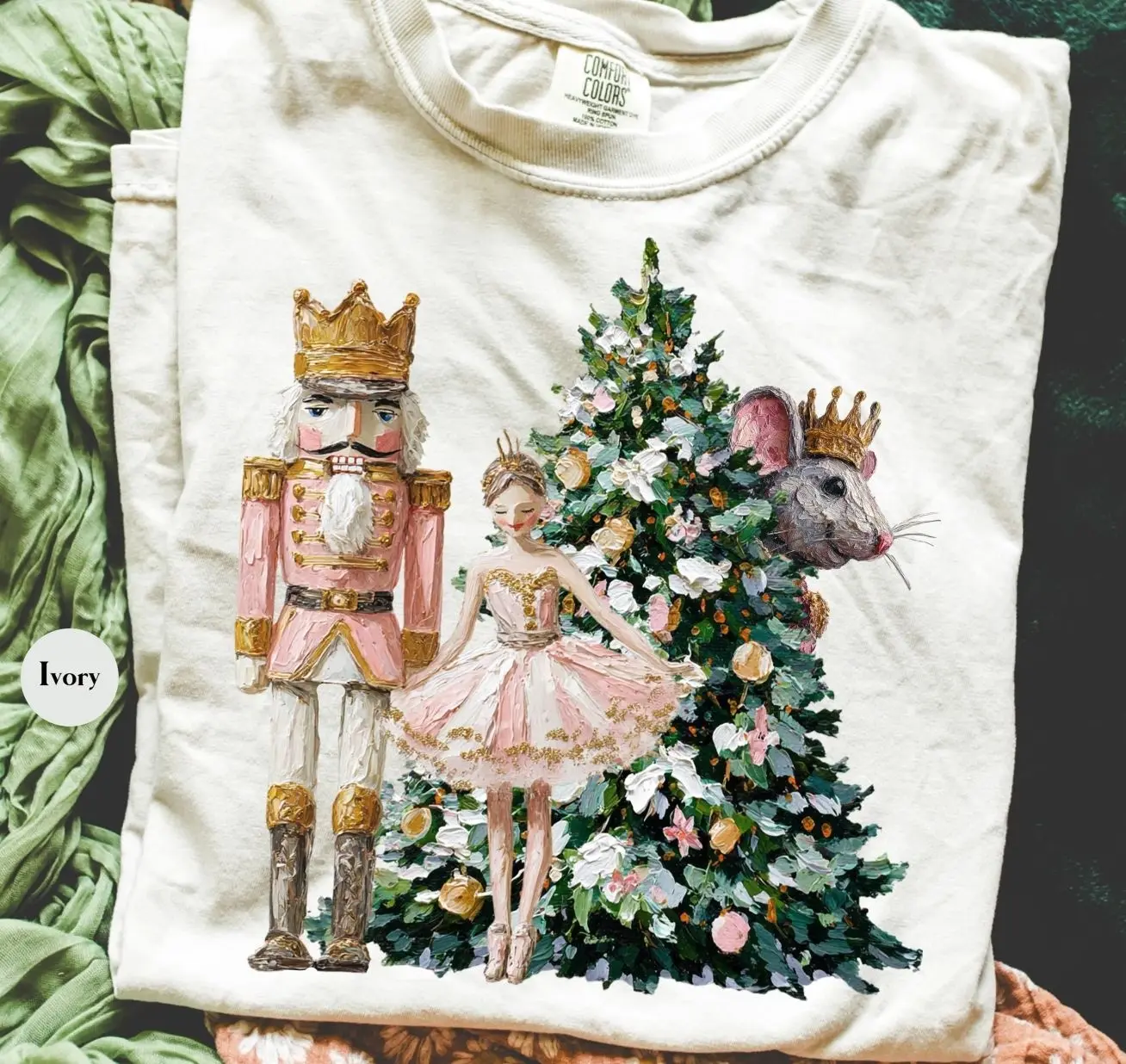 Comfort Colors Retro Nutcracker Scene T-Shirt, Vintage Christmas Painted Nutcracker Graphic Tee, Y2K Xmas Holiday Season Apparel, Cute Festive Winter Matching Family Shirt, Aesthetic Holiday Party Clothing, Xmas Gift Idea for Women and Men
