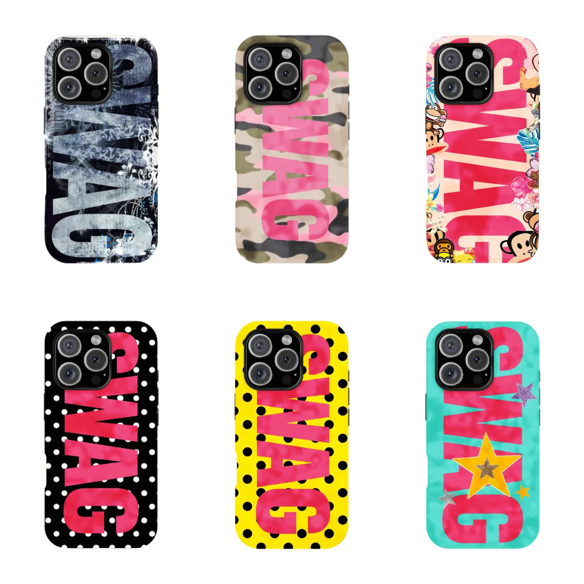 SWAG Collection Smartphone Cellphone Case, Handheld Phone Accessories for iPhone 11-17 Pro Max/Plus/Air, Waterproof Vibes Colorful Energetic TPU Cover summerwins