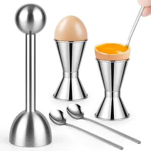Egg Cups For Soft Boiled Eggs Set Of 5 Includes 1 Stainless Steel Egg Cutter 2 Egg Spoons 2 Soft Boiled Egg Holder Effortless Precise Cracking For Breakfast Afternoon Tea Parties