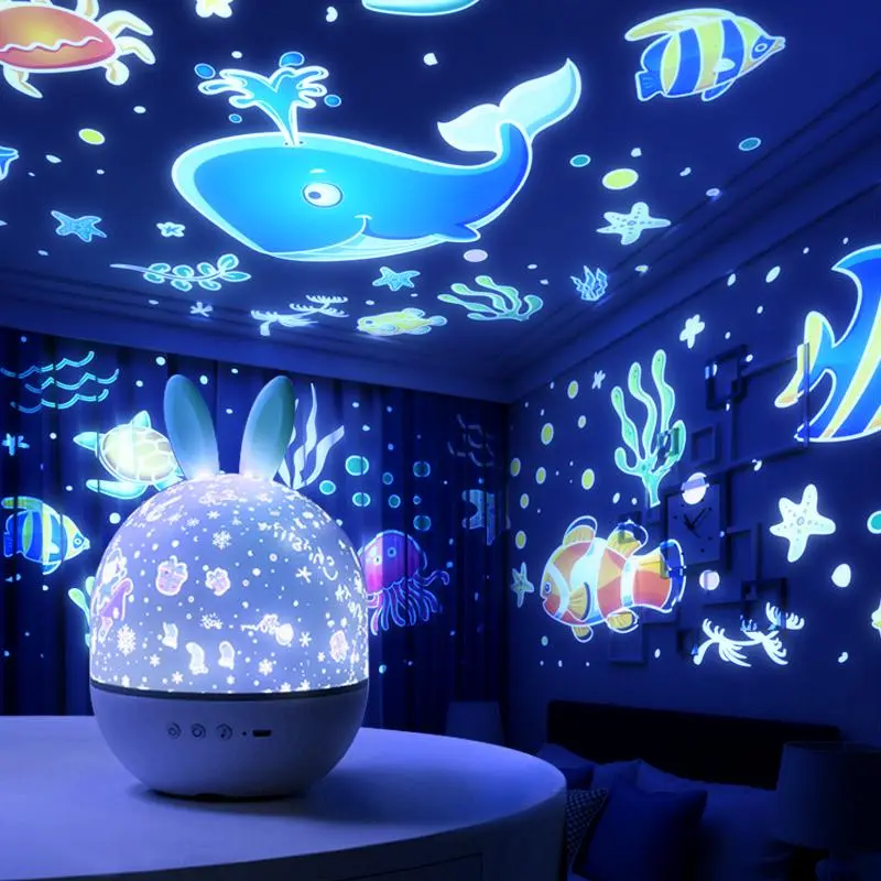 Rabbit Star Projector Light for Children, Soothing Music Nightlight with Colorful Stars, Animal-Theme Decorative Kids Room Accessory