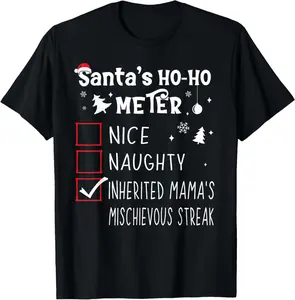 100% Cotton Nice Naughty Inherited Mama's Mischievous Streak Christmas T-Shirt