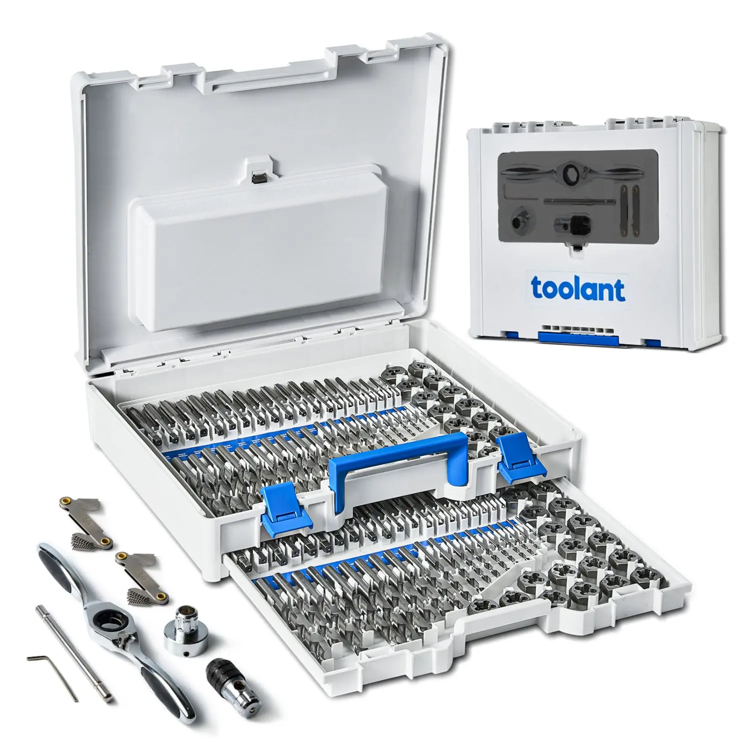 Toolant 127pcs SAE-Metric Ratcheting Tap and Die Set, Basic Tool Set, Mechanics Hardware Threading Tool for Threading Tasks
