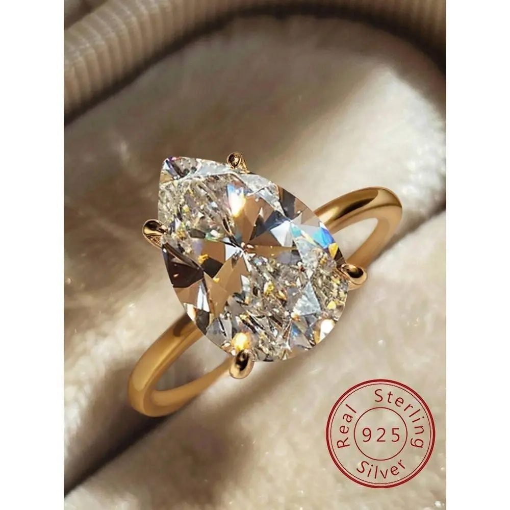 925 Sterling Silver 1-4 CT Simple Sparkling Pear Shape Zircon Ring For Women Engagement Wedding Luxury High Quality Fine Jewelry