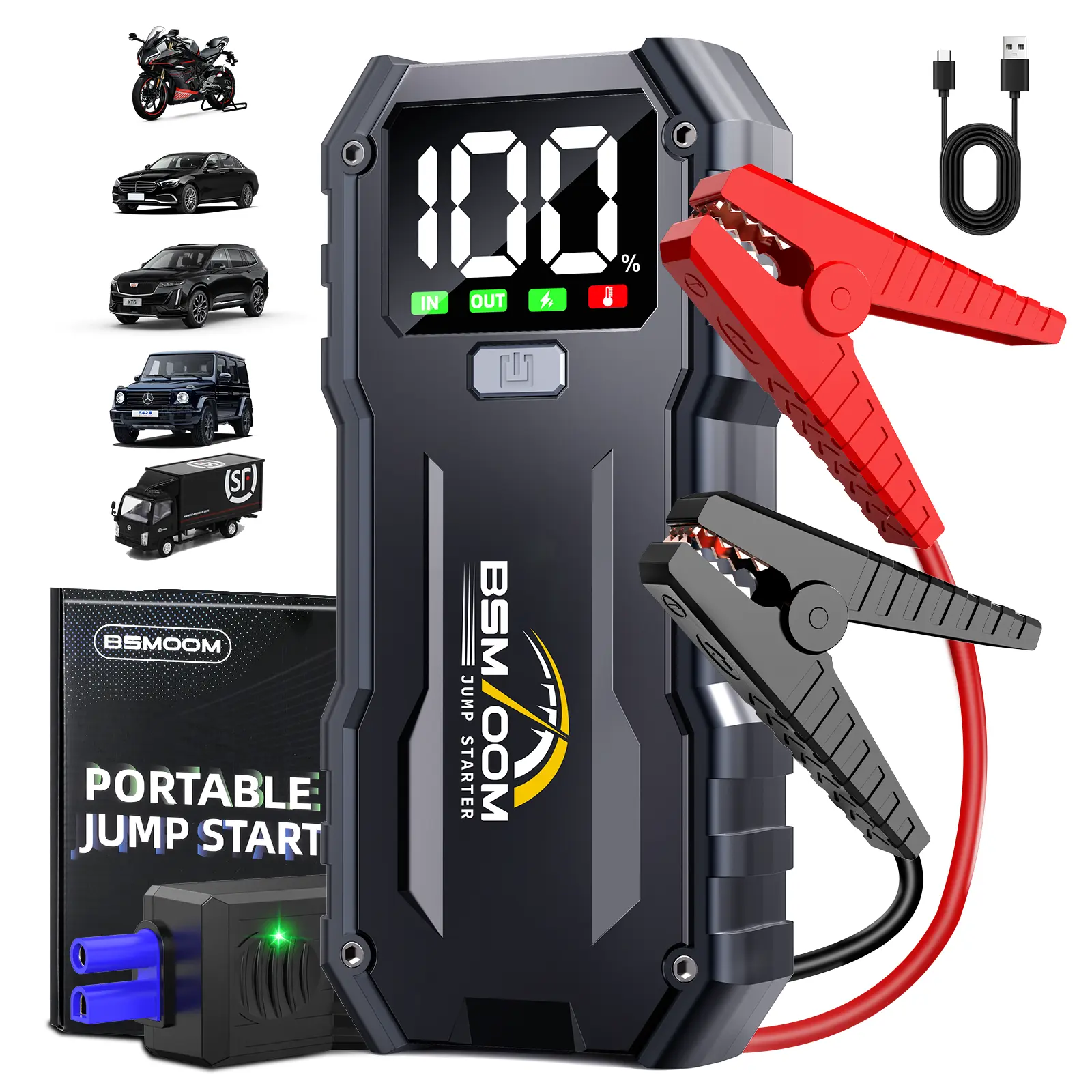 BSMOOM 7000A Portable Car Jump Starter (ALL gas, 10.0Ldiesel) 12V Auto Boost Battery Charger Jumper Box, Rapid Charger with LED Screen Automotive