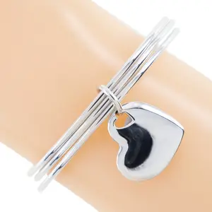 Pre-owned Tiffany & Co. Sterling Silver 925 (Ag925) Small Leather Goods Tiffany Double Heart Silver Bangle