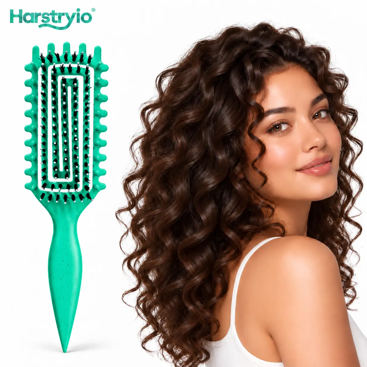 Harstryio Open Back Curly Hair Brush, Vent Detangler Comb for Wet & Dry, Gentle Scalp Hair Brush, Holiday Gift for Women & Girls