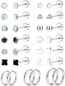 Hypoallergenic Flat Back Stud Earrings, Stainless Steel for Sensitive Ears, Silver Color, Cartilage Earring Set, Earring Stack, Stud Earrings Jewelry