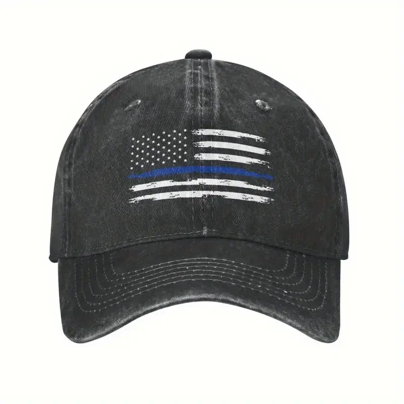 American Police Flag Thin Blue Line Flag Bucket Hat Baseball Cap for Men Vintage Dad Hat Adjustable Breathable Classic Running Hat Trucker Style Hat