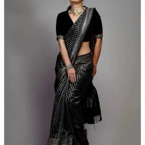 Banarasi Soft Lichi Silk Saree with Unstitched Blouse Piece Zari Work