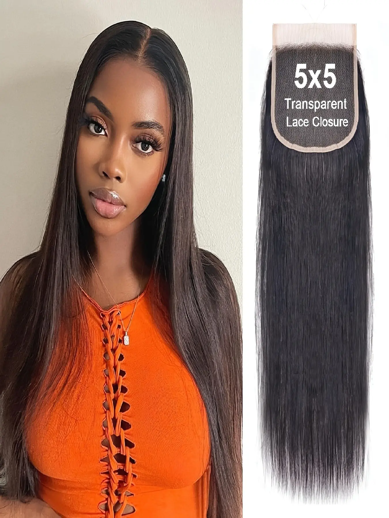 5x5 HD Lace Closure Straight Human Hair 12A Brazilian Virgin 100% Human Hair Closure  5x5 Closure Pre Plucked Small Single Knots Natural Black Color Real Brazilian Hair
