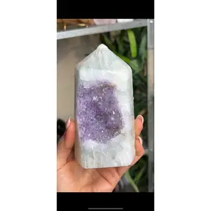 White Agate Amethyst Geode Tower