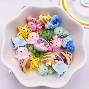 20pcs Colorful Resin Mini Turtles Crabs Fish Starfish Seahorses Seaweed Marine Organism Figurine Flat back Scrapbook DIY Jewelry Making Accessories Crafts Animals