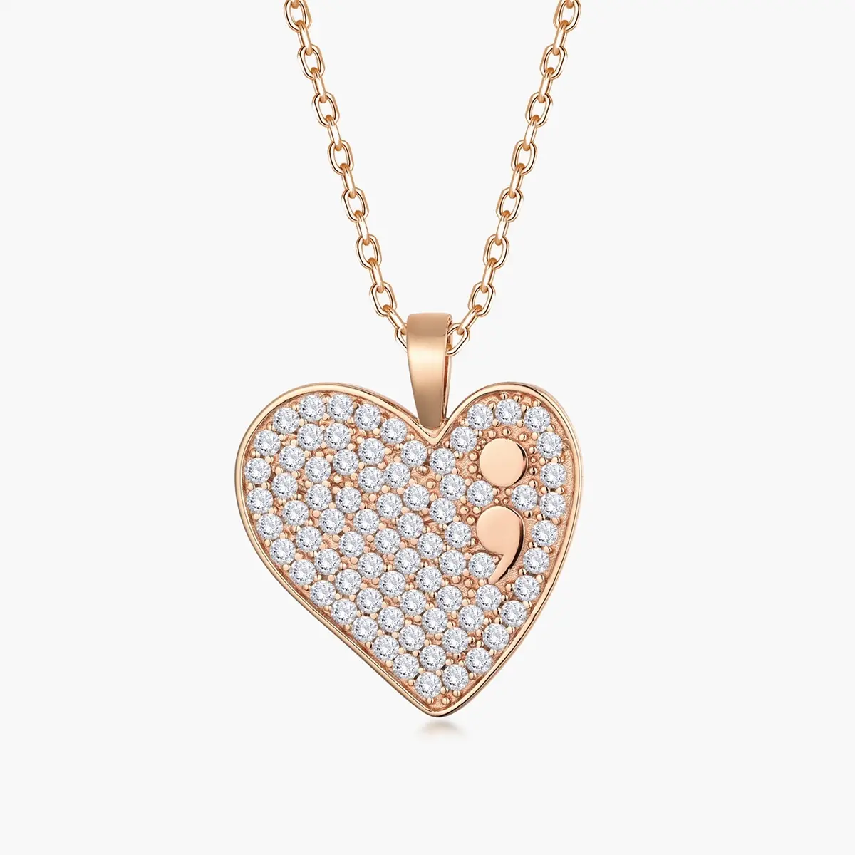 Semicolon Necklace Jewelry with Heart Pendant and Chain