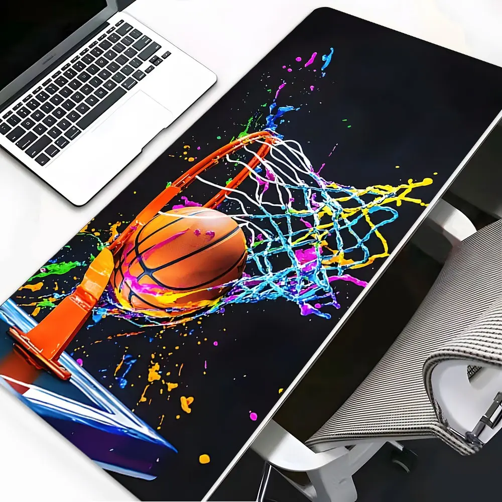 Basketball Sports Style Extended Gaming Desk Mat, Sports Trendy Cool Desktop Decoration Protection Computer Mouse Pad, Non Slip Mousepad, Non-Slip Lock Edge Multi-Sized Pad, Suitable For Laptop Desktop Gaming Work Home, Ideal Gift For Family And Friends