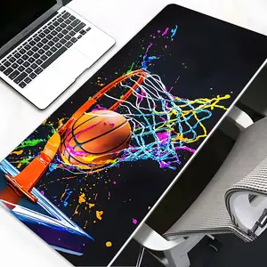 Basketball Sports Style Extended Gaming Desk Mat, Sports Trendy Cool Desktop Decoration Protection Computer Mouse Pad, Non Slip Mousepad, Non-Slip Lock Edge Multi-Sized Pad, Suitable For Laptop Desktop Gaming Work Home, Ideal Gift For Family And Friends