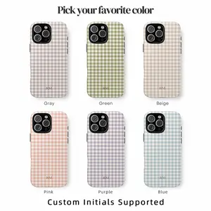 Stylish Boho Gingham Personalized Monogram Cellphone Cover - Polycarbonate Shockproof Protector Case with Custom Initials for iPhone 17,16,15,14,13,12,11,SE & Compatible Devices