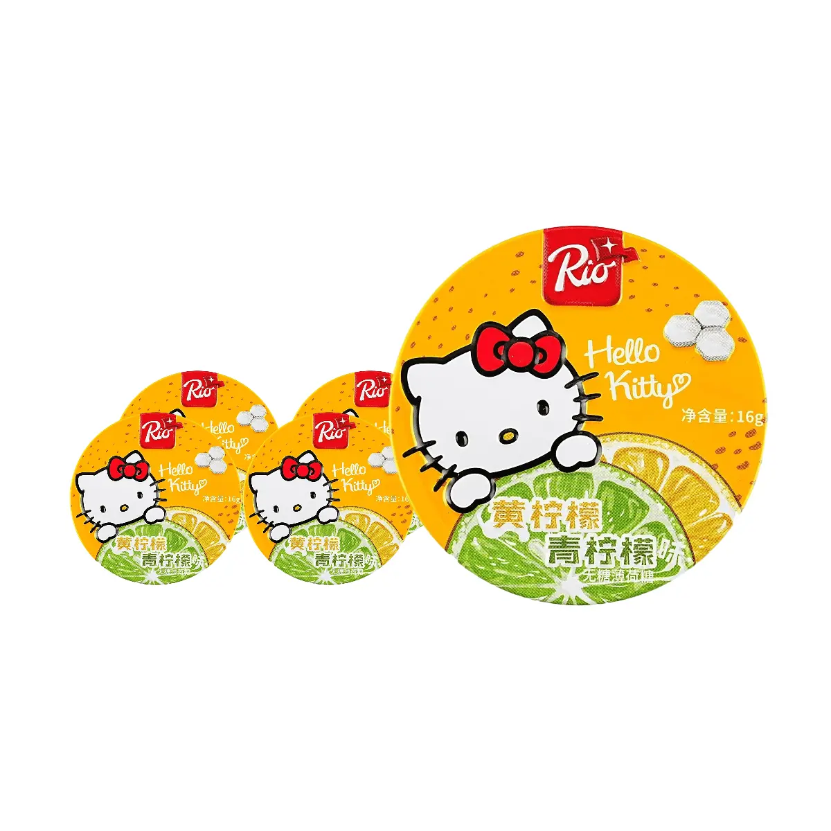 RIO x SANRIO HELLO KITTY Sugar-Free Mint Candy - Yellow Lemon & Lime Flavor, 5 Pack (16g Each) - Refreshing Breath Freshener