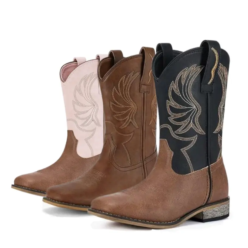 Clearance Sale Black Cowboy Boots for Women Embroidered Western Cowgirl Boots Mid Calf Square Toe Block Heel Boots Retro Vintage Style Casual Riding Boots for Women