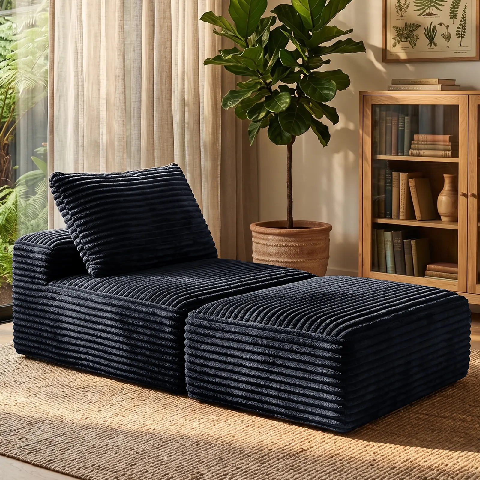 【Summer Wins 】Joylsle Black/Grey/Beige/Khaki Modular Oversized Chaise Lounge Chair, Cloud-Soft Corduroy Upholstered Sofa Bed with 45D High-Resilience Sponge, Ergonomic Deep-Seat Sectional for Living Room & Bedroom, No Assembly Required,boneless furniture