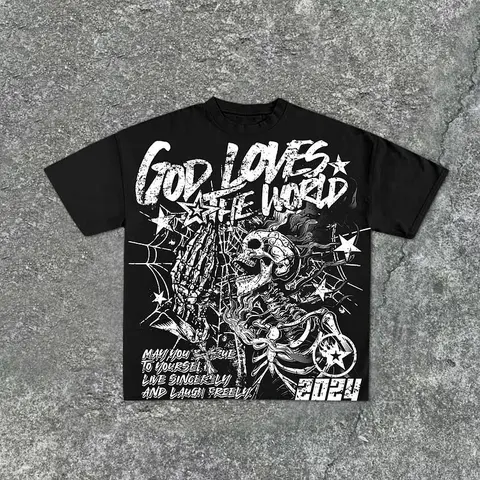 Casual Short Sleeve God Loves The World Graphics 100% Cotton T-Shirt Men Summer Y2K Vintage Oversize T-shirt Streetwear Women Top